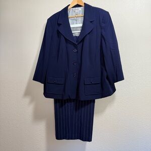 Judith Hart Navy Blazer and Navy Pinstripe Pant Set - Blazer 22W Pants 24W